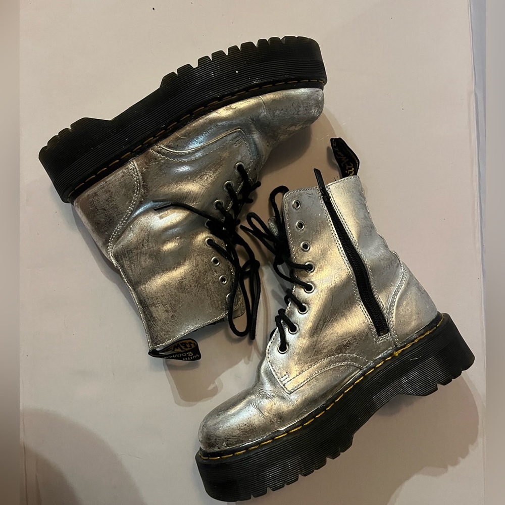 DR MARTENS Custom FOIL SILVER JADON BOOTS SZ9